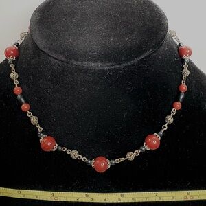 Chic Deep Red and Bronze Beaded Necklace